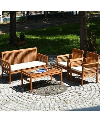 4 Pieces Outdoor Acacia Wood Sofa Furniture Set