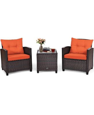 3 Pieces Rattan Patio Furniture Set with Washable Cushion