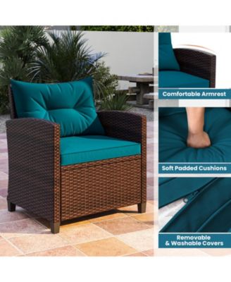 3 Pieces Rattan Patio Furniture Set with Washable Cushion-Peacock