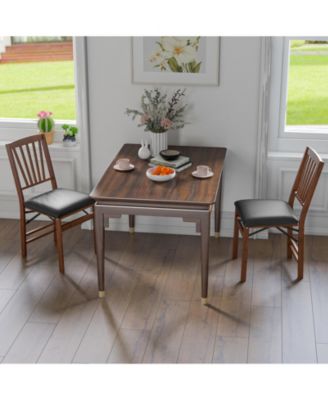 Set of 2 Folding Chairs with Padded Seat and Rubber Wood Frame