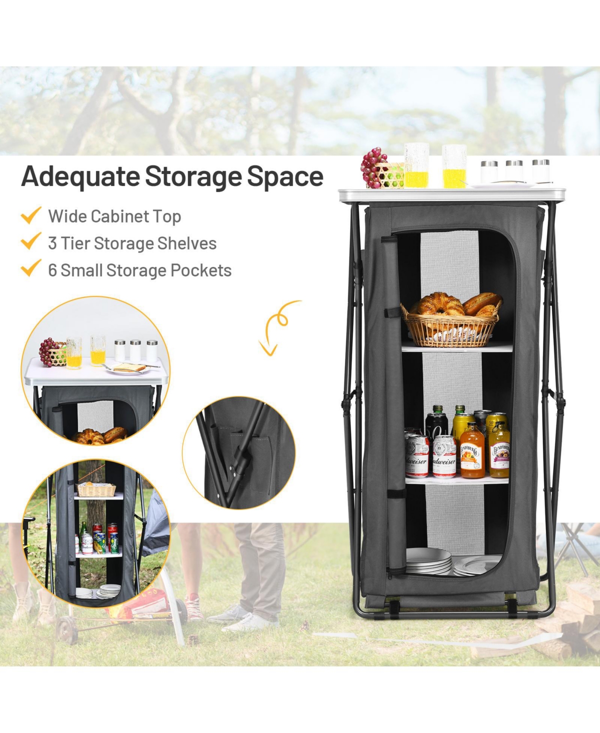 Gouun Folding Camping Storage Cabinet with 3 Shelves and Carry Bag-l