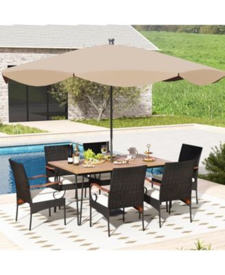 7 Pieces Patio Dining Set with Rattan Armchairs Soft Cushions 2" Umbrella Hole
