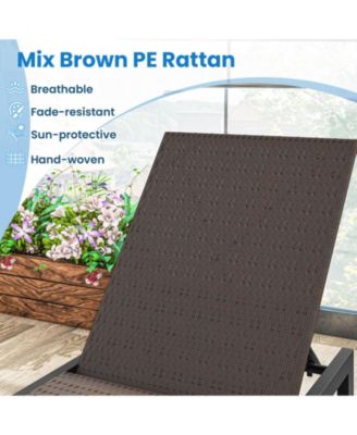 PE Wicker Patio Chaise Lounge Chair with Wheels for Poolside Backyard and Deck