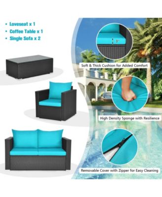 4Pcs Patio Rattan Cushioned Furniture Set