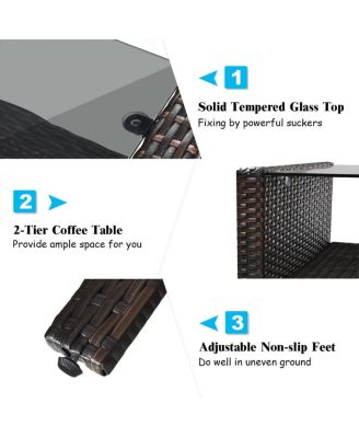 4 Pieces Outdoor Rattan Wicker Loveseat Furniture Set with Cushions