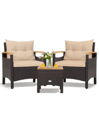 3 Pieces Patio Rattan Furniture Set with Removable Cushions