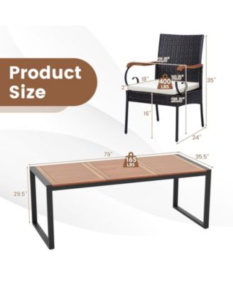 9 Pieces Patio Rattan Dining Set with Acacia Wood Table for Backyard Garden-Curved Handrail