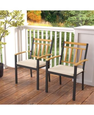 Set of 2 Patio Dining Chairs with Removable Padded Cushions-17 Inches