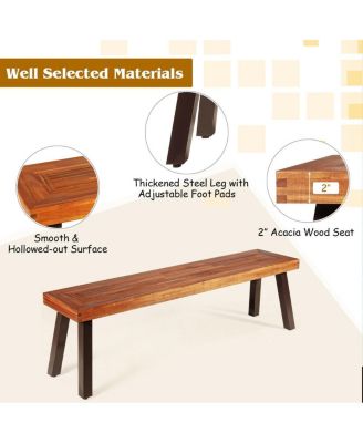 Patio Acacia Wood Dining Bench Seat with Steel Legs