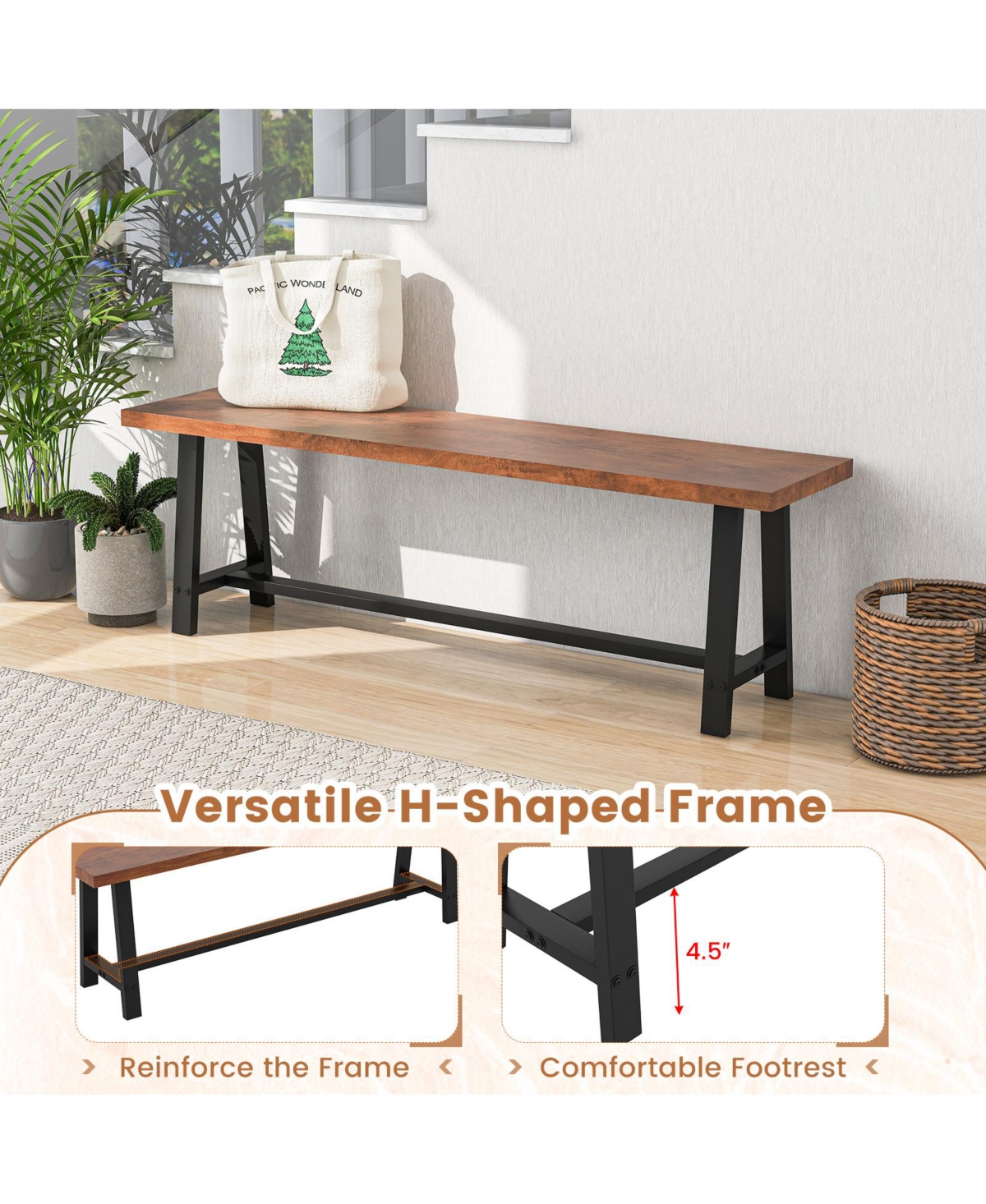 Gouun 60 Inch Dining Bench 3 Person Entryway Shoe Bench with Metal Frame