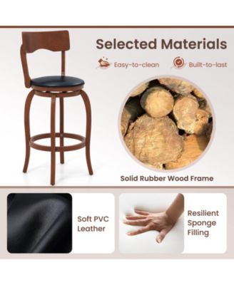 Swivel Bar Stools Set of 2 with Rubber Wood Frame and Upholstered Seat-29 Inch