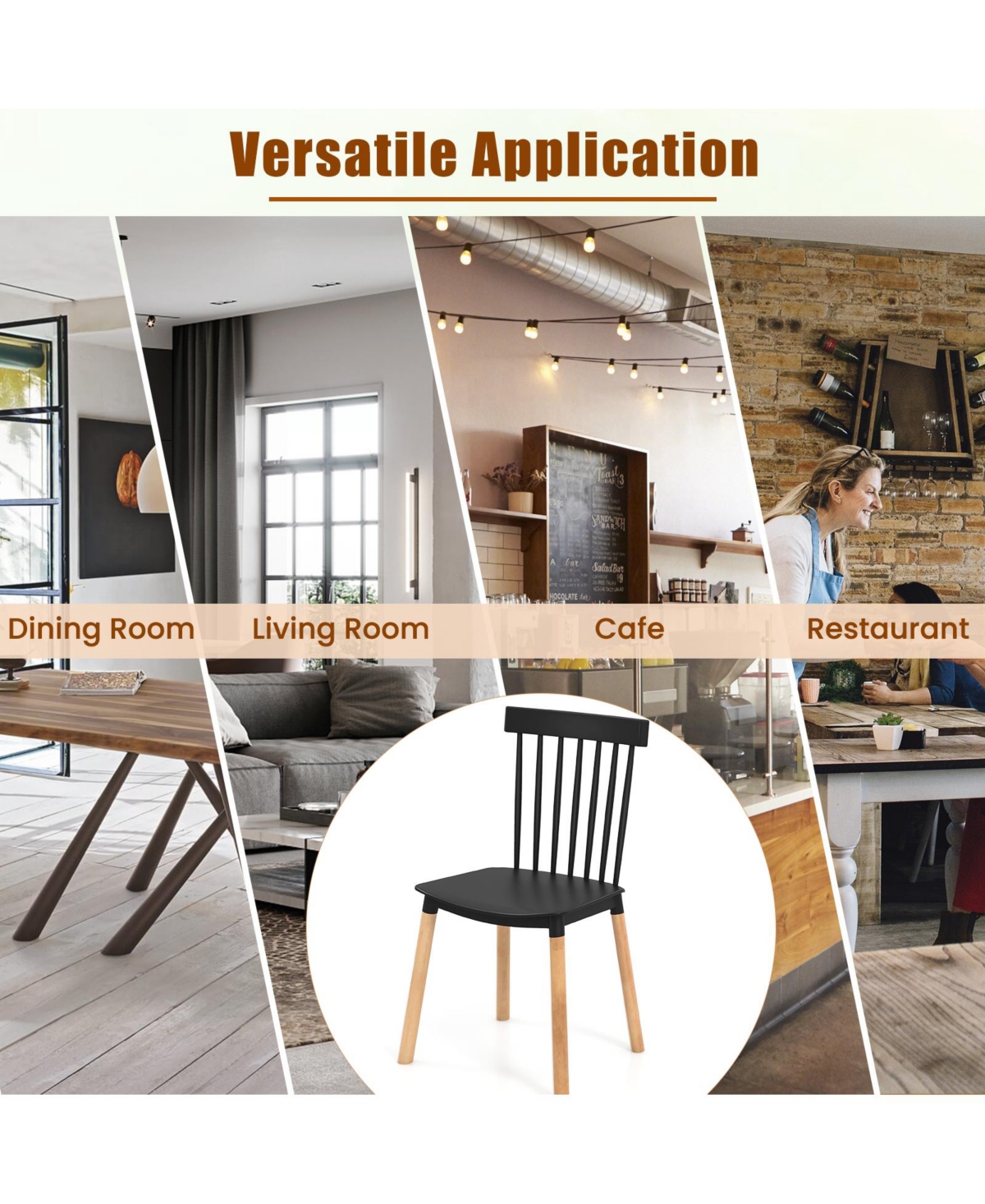Gouun Set of 4 Windsor Dining Chairs with Spindle Backs and Curved Seats
