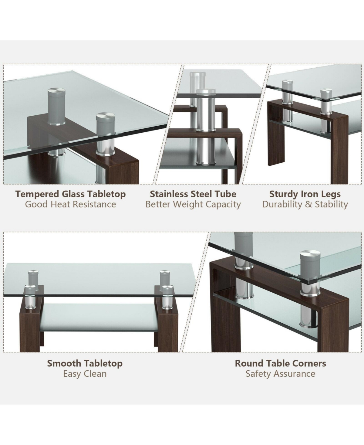 Gouun Rectangle Glass Table with Metal Legs