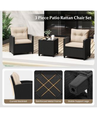 3 Pieces Patio Furniture Set with Tempered Glass Table-Off