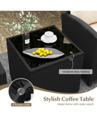 3 Pieces Patio Furniture Set with Tempered Glass Table-Off