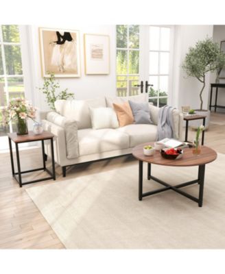 3-Piece Table Set Round Table and 2PCS Square End Tables
