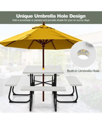 Outdoor Picnic Table with 4 Benches and Umbrella Hole