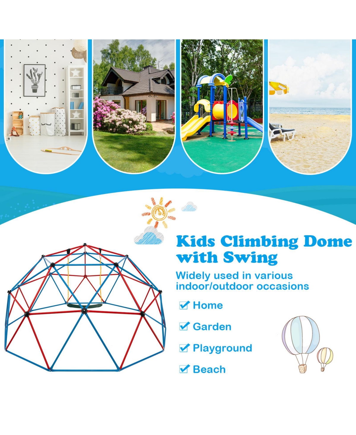 Gouun 10 Feet Dome Climber with Swing and 800 Lbs Load Capacity