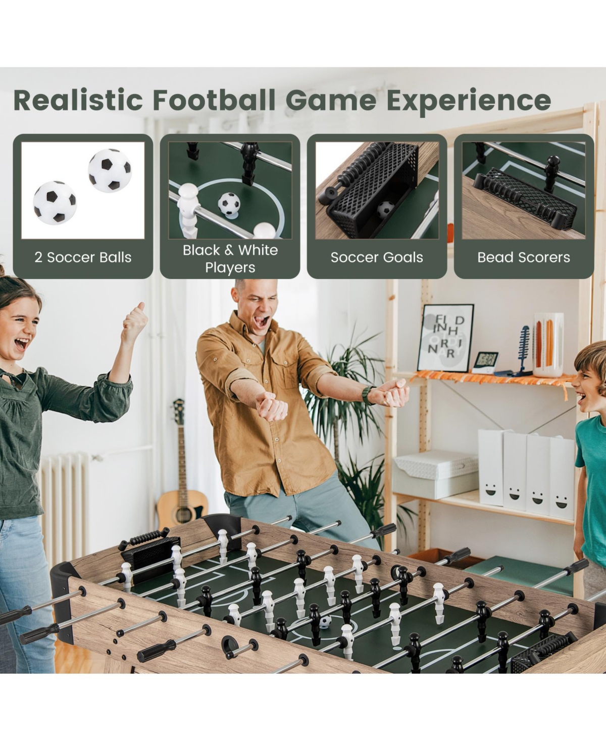 Gouun Foosball Table Arcade Soccer Game Table with 2 Balls and 26 Players