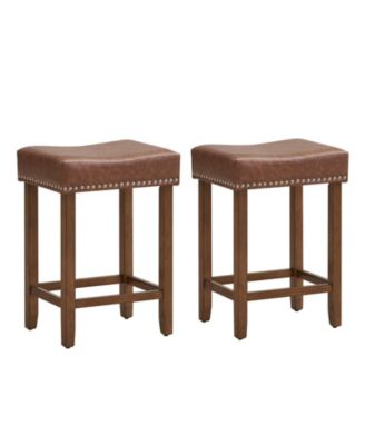 24 Inch Upholstered PU Leather Bar Stools Set of 2
