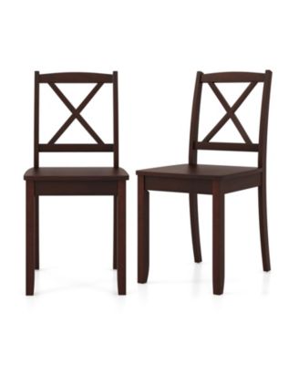 Wood Dining Chair Set of 2 with Rubber Wood Legs and Curved Backrest