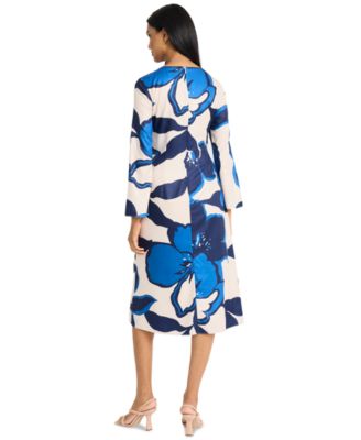 Women's Printed Long-Sleeve Midi Dress