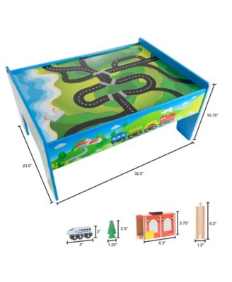 Hey Play 75-Piece Wooden Train Set with Play Table