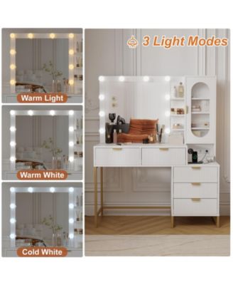 Vanity Makeup Desk with Vanity Mirror, Built-in Lights, 5 Drawers