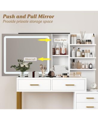 Vanity Desk with Mirror, Makeup Vanity Desk Charging Station,LED Light with 3 Lighting Modes