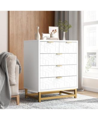 Dresser for Bedroom, 5 Drawer Dresser with Metal Legs, Modern Dresser Chest Organizer with Wide Storage, Chest of Drawers for Bedroom, Living Room, Entryway