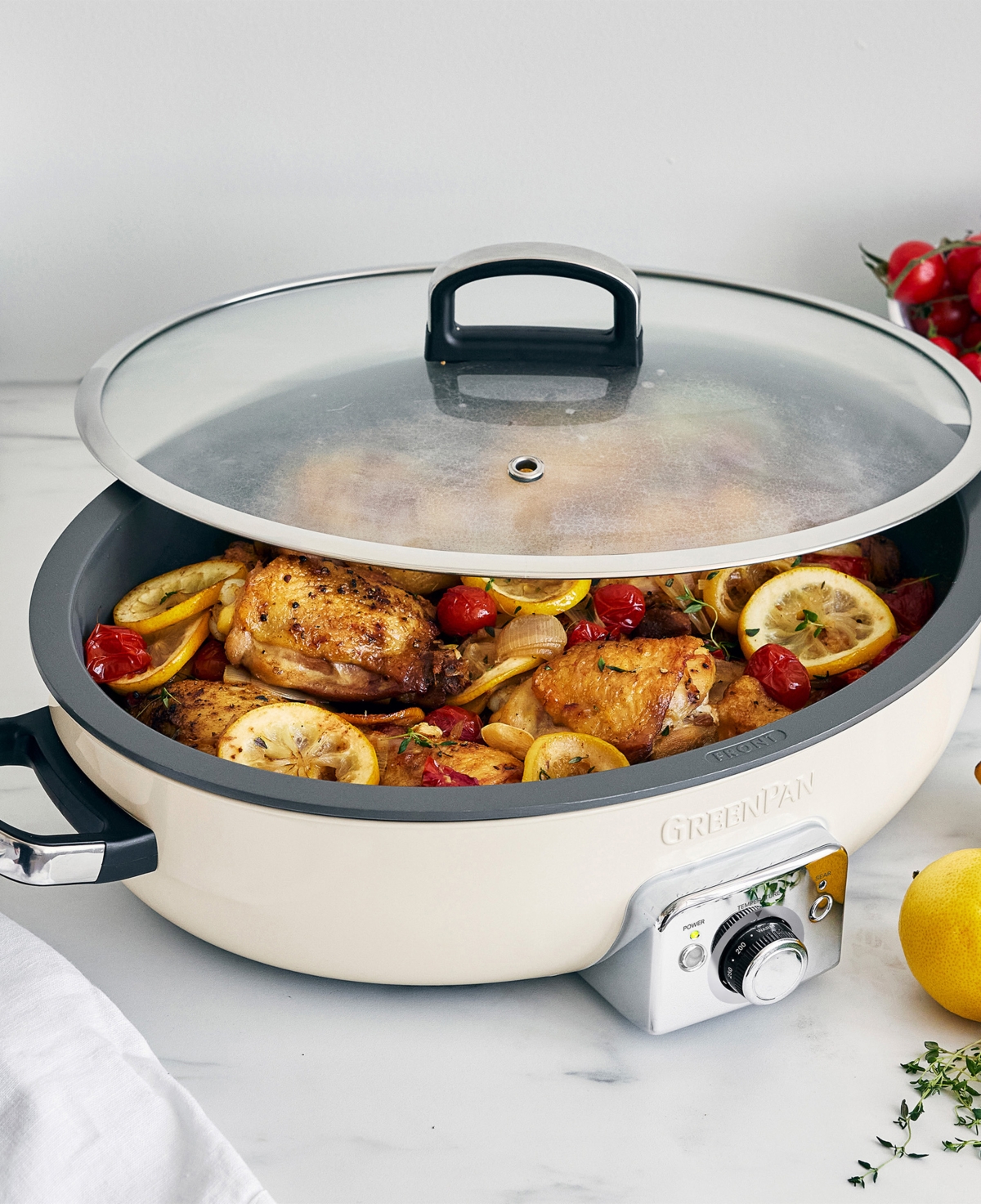 Greenpan Elite 5.5 Quart Nonstick Oval Electric Skillet In Cloud Cream