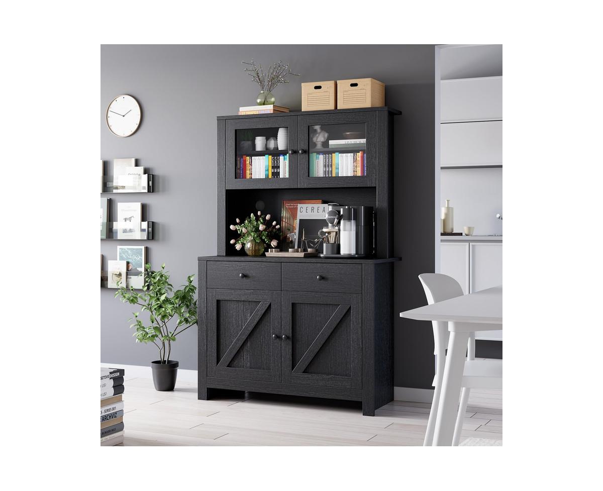 gaomon Kitchen Pantry Cabinet with Microwave Stand, Freestanding Hutch with Drawers, Doors & Adjustable Shelves, Buffet Cabinet with Storage, Food Pan