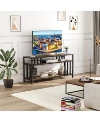 65" TV Stand for TV up to 75 Inches, Entertainment Center with Open Storage Shelves, TV Media Console Table with Quadruple-Tube Support for Living Room, Bedroom