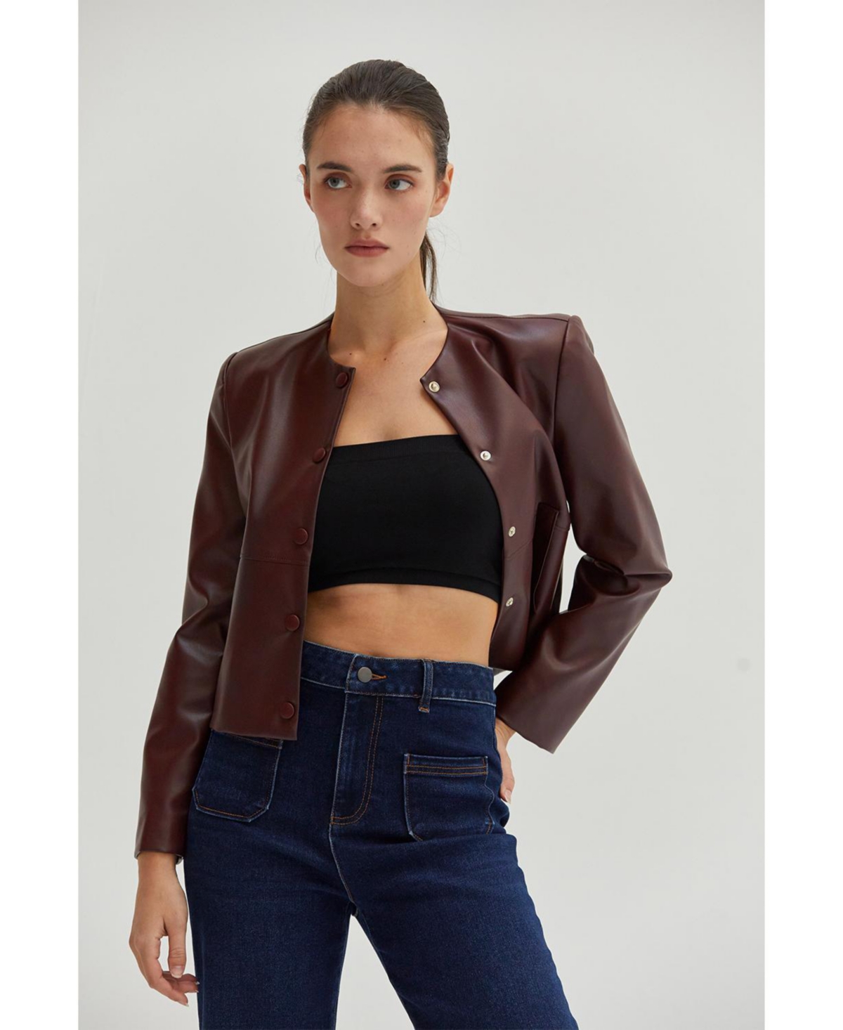 Crescent Women's Georgina Faux Leather Jacket - Dark red + cabernet