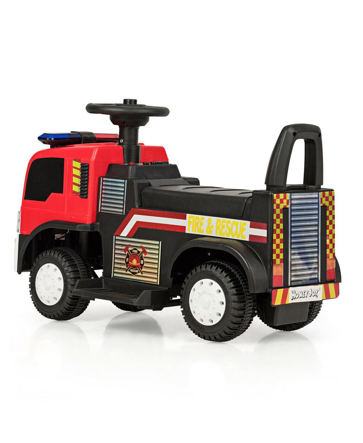 Gymax Kids 6V Ride On Fire Truck Fire Engine Battery Powered w/ Siren - Red+black