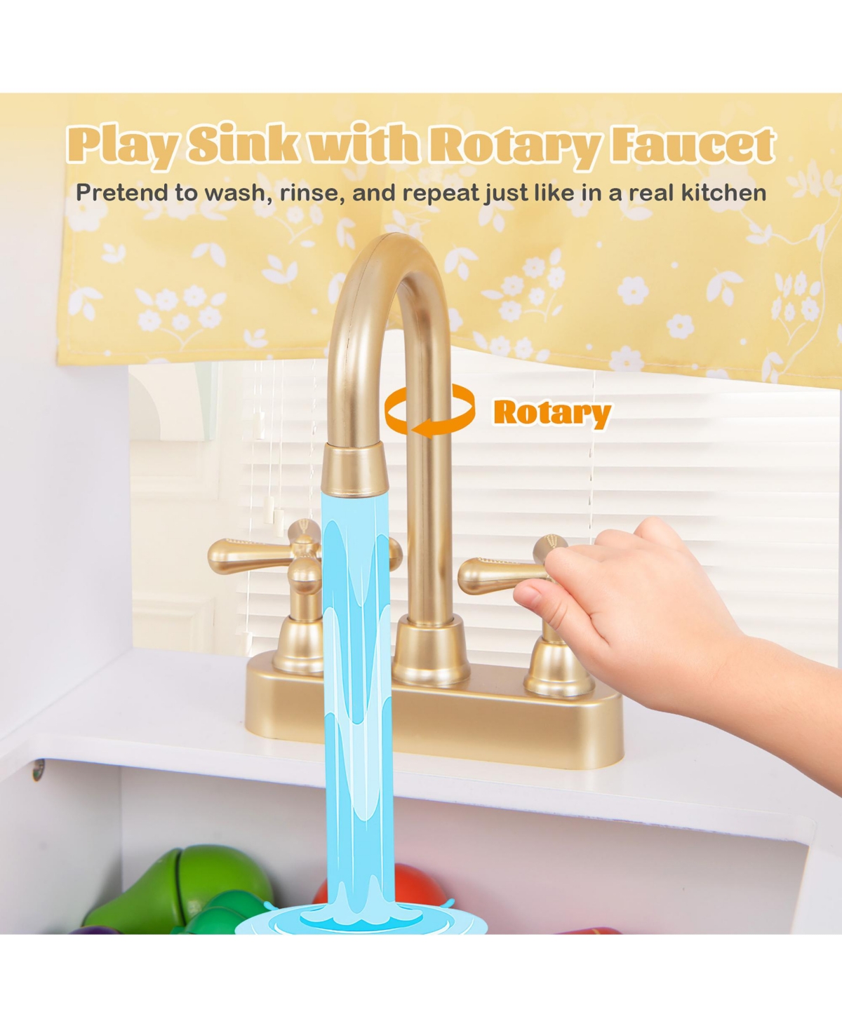 Gymax Pretend Play Kitchen for Kids w/ Coffee Maker Sink Faucet Stove Water Dispenser - White+black+golden