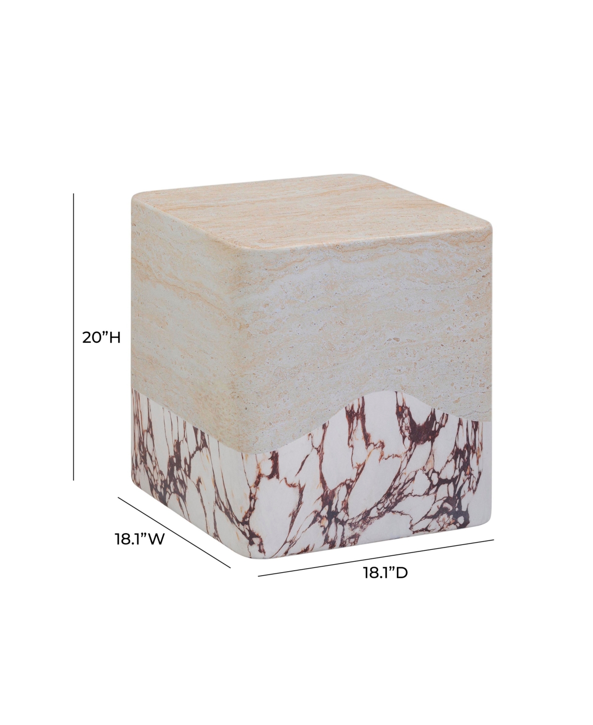 Tov Furniture 18.1" Concrete Indoor And Outdoor Side Table In Breccia And Travertine