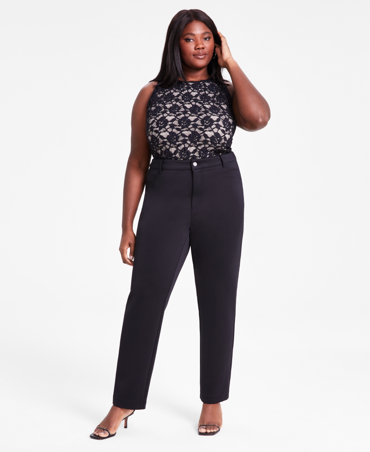 Plus Size Scuba-Knit Trousers, Exclusively at Macy's - Deep Black