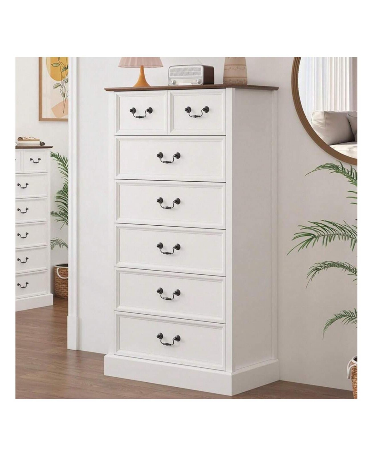 gaomon Rustic Farmhouse 7-Drawer Dresser - Wood Chest Of Drawers Organizer For Bedroom, Living Room, Closet, Children's Room,- Brown