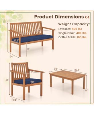 4 Piece Patio Wood Furniture Set Acacia Wood Sofa Set with Loveseat