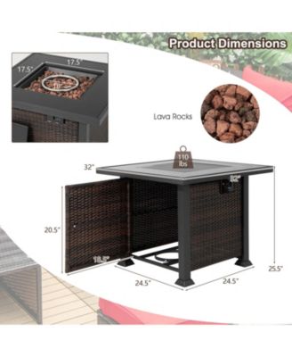 32 Inch Square Propane Fire Pit Table with Lava Rocks Cover