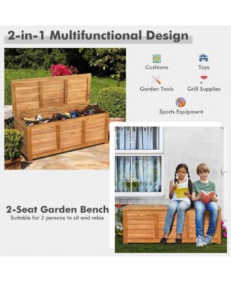 47 Gallon Acacia Wood Storage Bench Box for Patio Garden Deck