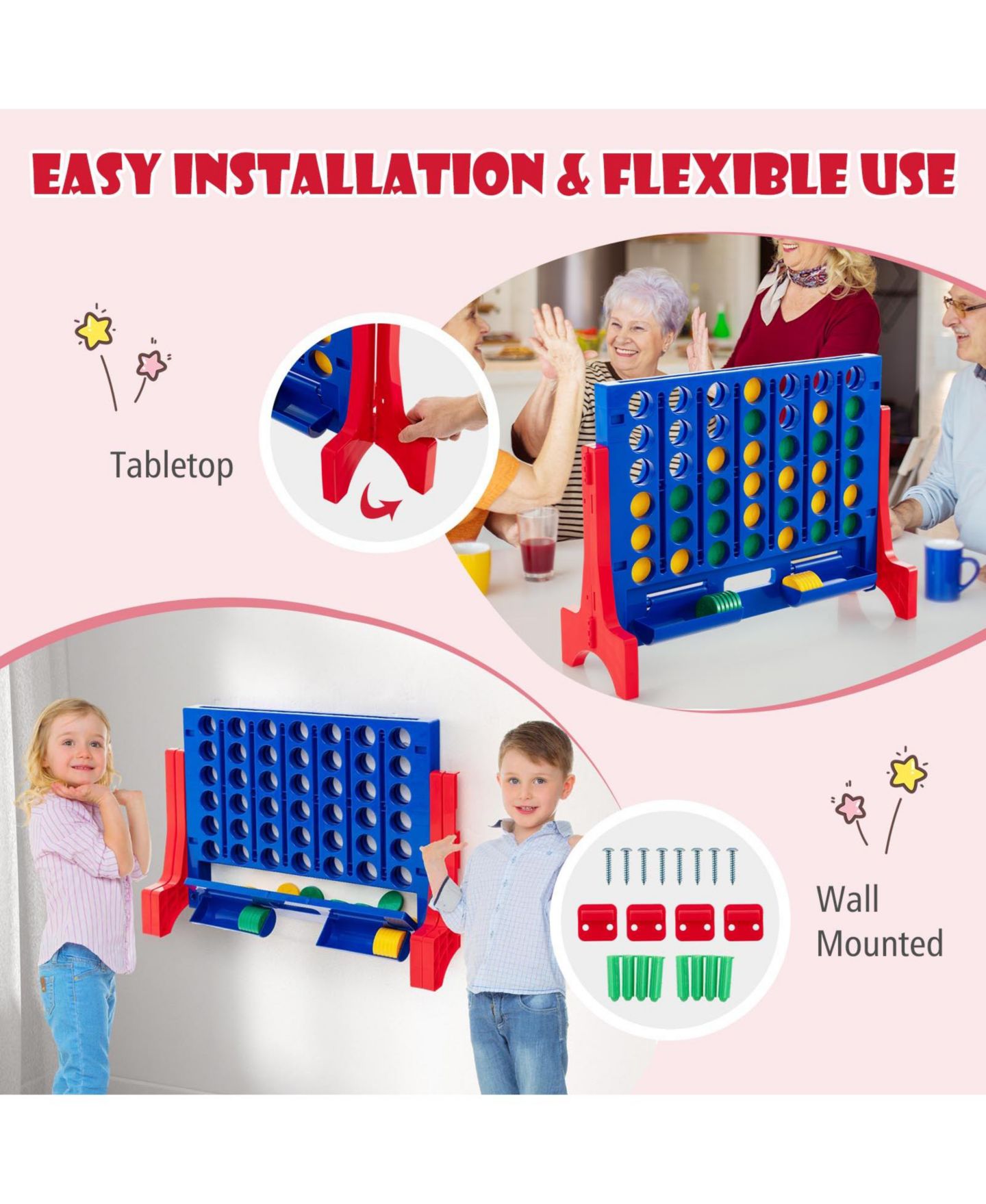 Детские игрушки GOUUN Giant 4-to-Score Jumbo Connect Game Set for Outdoor Family Fun — фото 7