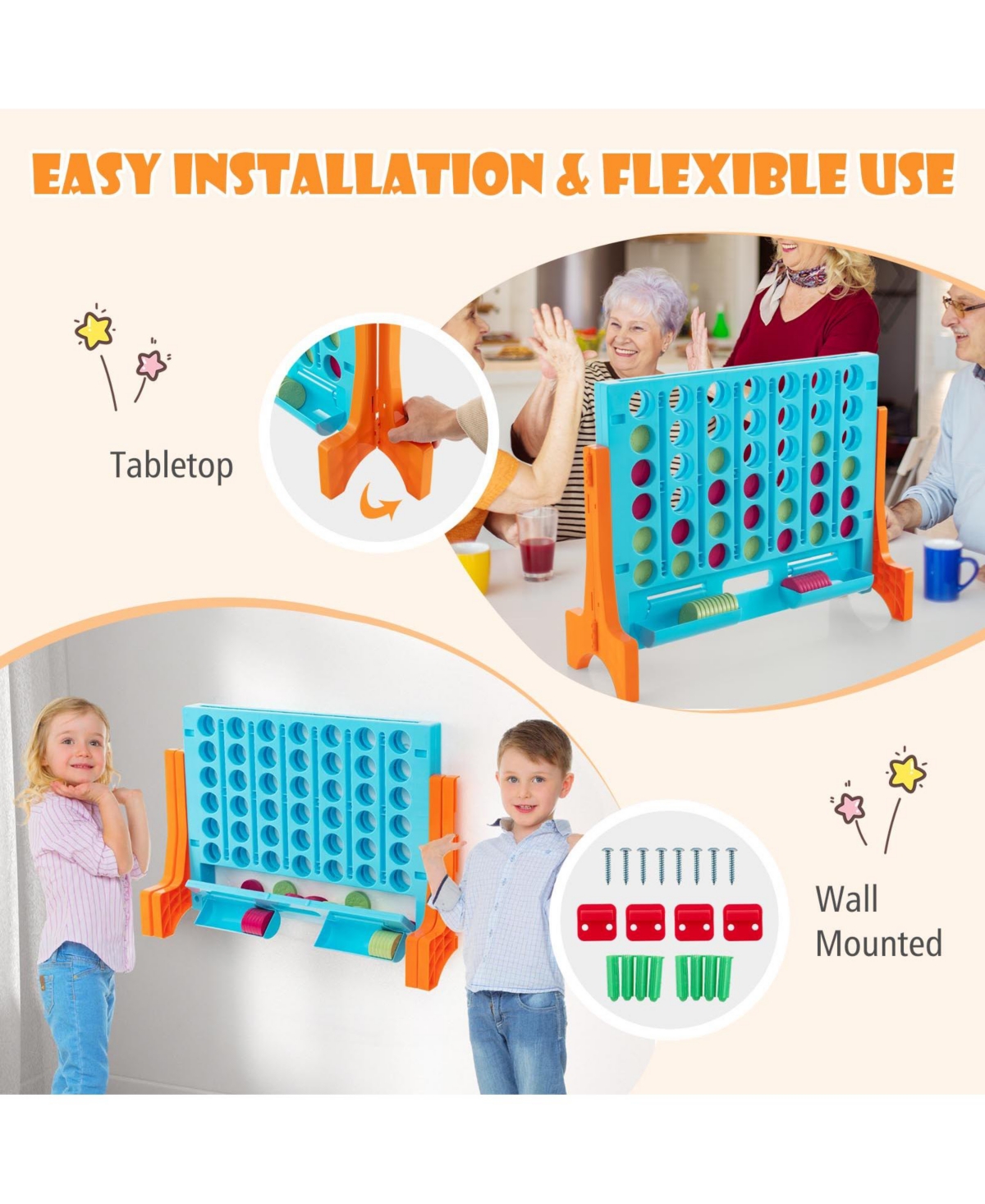 Gouun Jumbo 4-to-Score Connect Game Set with Carrying Bag and 42 Coins