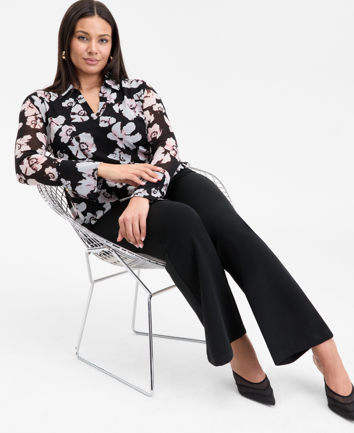 Inc International Concepts Inc Plus Size Printed Johnny Collar Knit Top, Exclusively At Macy's In Rav Blooms