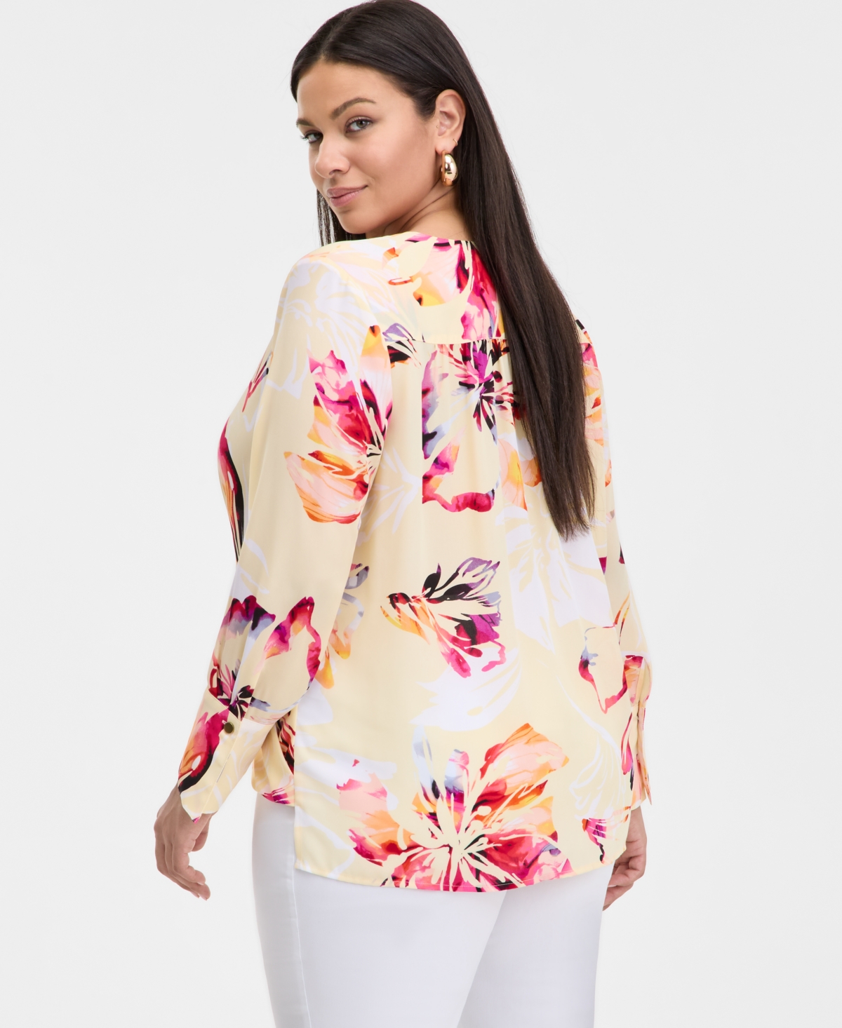 Inc International Concepts Plus Size Cuffed Surplice Blouse, Exclusively At Macy's In Keri Bloom