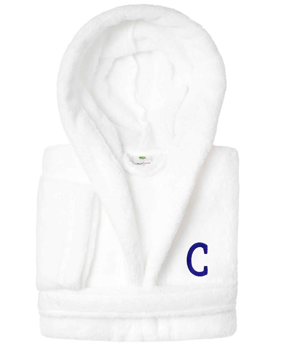 Linum Home Personalized Kids Super Plush Hooded Bathrobe In White,navy C