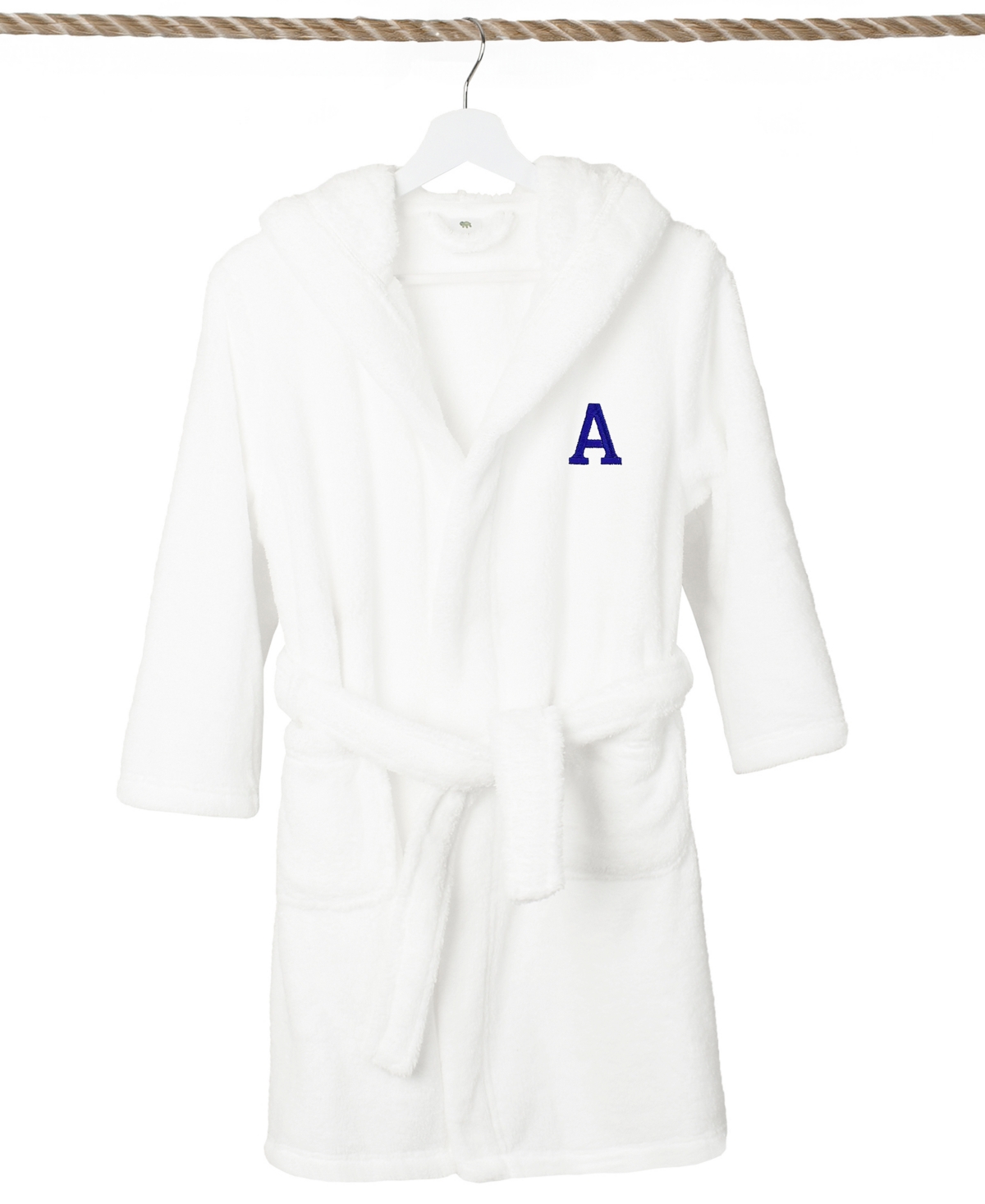 Linum Home Personalized Kids Super Plush Hooded Bathrobe In White,navy A