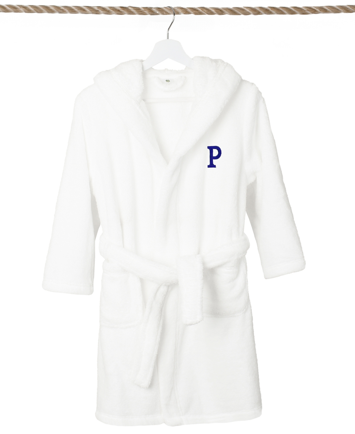 Linum Home Personalized Kids Super Plush Hooded Bathrobe In White,navy P