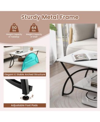 2-Tier Faux Marble Table with Marble Top and Metal Frame